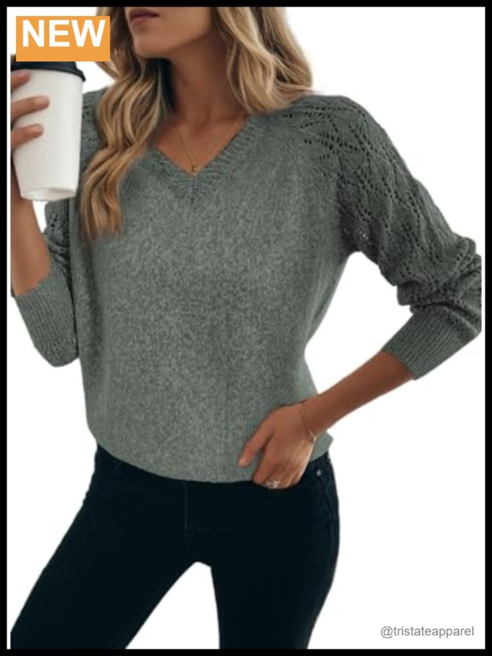 Crochet Long Sleeve V-Neck Loose Pullover Sweater